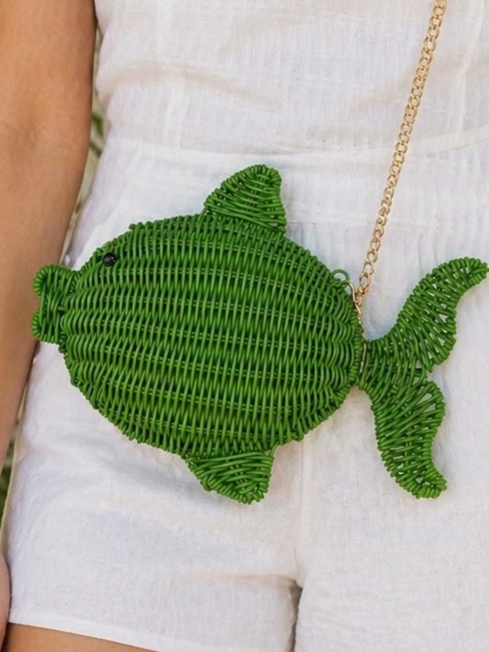 NWT Tommy Bahama Bright Green Woven Fish Crossbody Purse